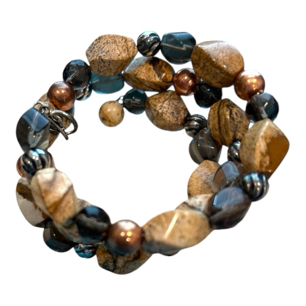 Carolyn Pollack Sterling Silver Coil Style Bracelet- Jasper Quartz
